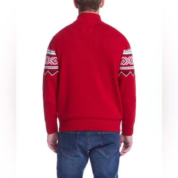 Eddie Bauer Nordic Quarter Zip 100% cotton Sweater In Tartan Red men’s large - Picture 2 of 10